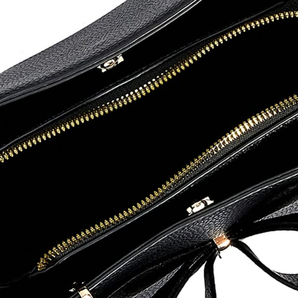 New!!! 3D Bow Vegan Leather 3-Way Wear Black Satchel, Crossbody, & Shoulder Bag - Picture 7 of 15